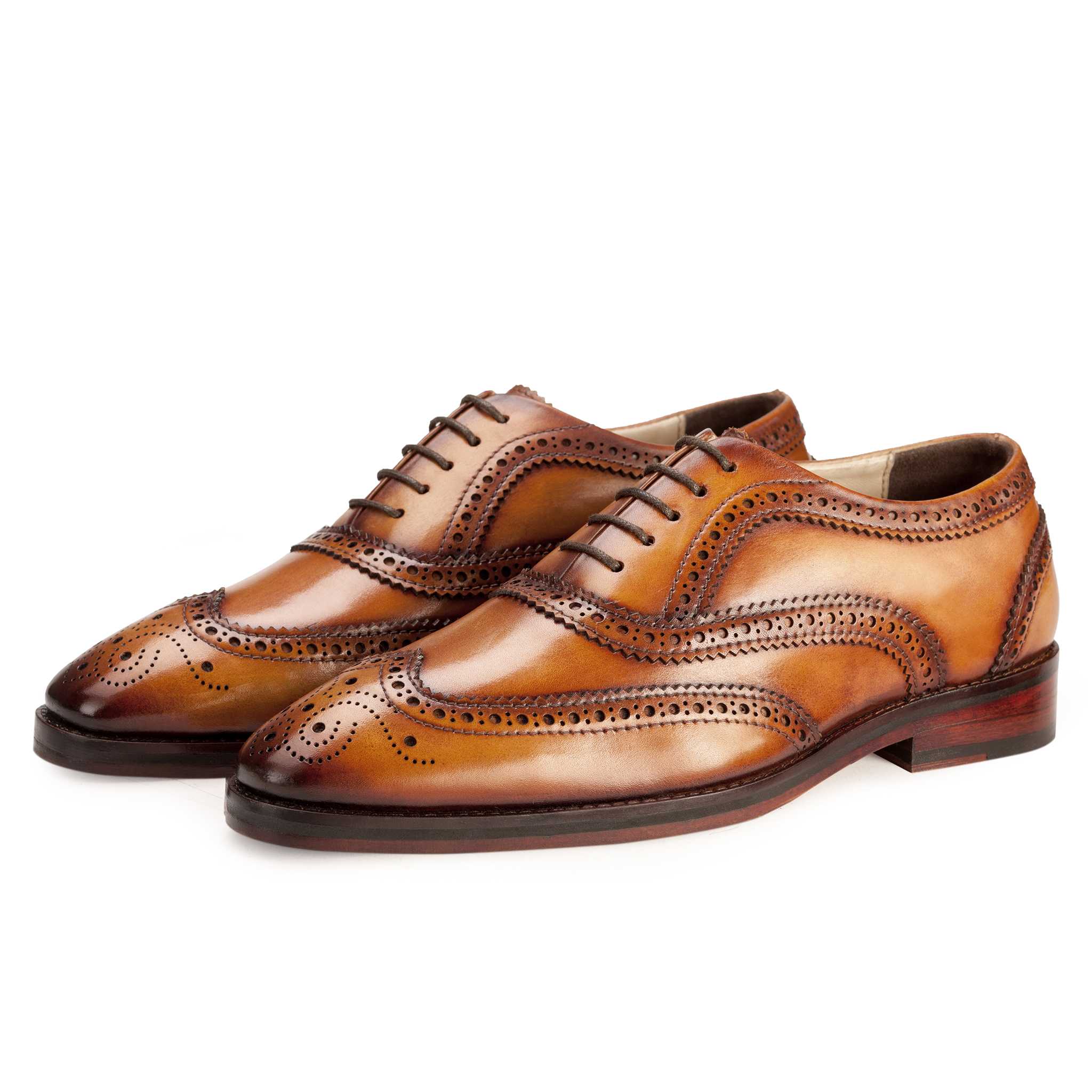 Size 9 - Manwalk Men\'s Wingtip Full Grain Leather & Suede Handcrafted Patina Full Brogue Wingtip in an antique brown patina. #custommade  main image 3