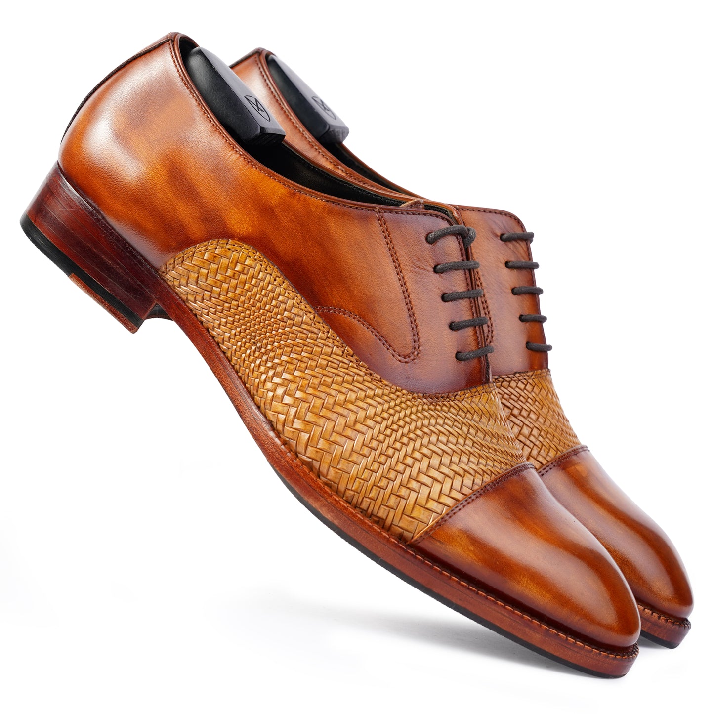 Two tone Brown colour Captoe formal shoes in leather with Blake stitched leather sole

