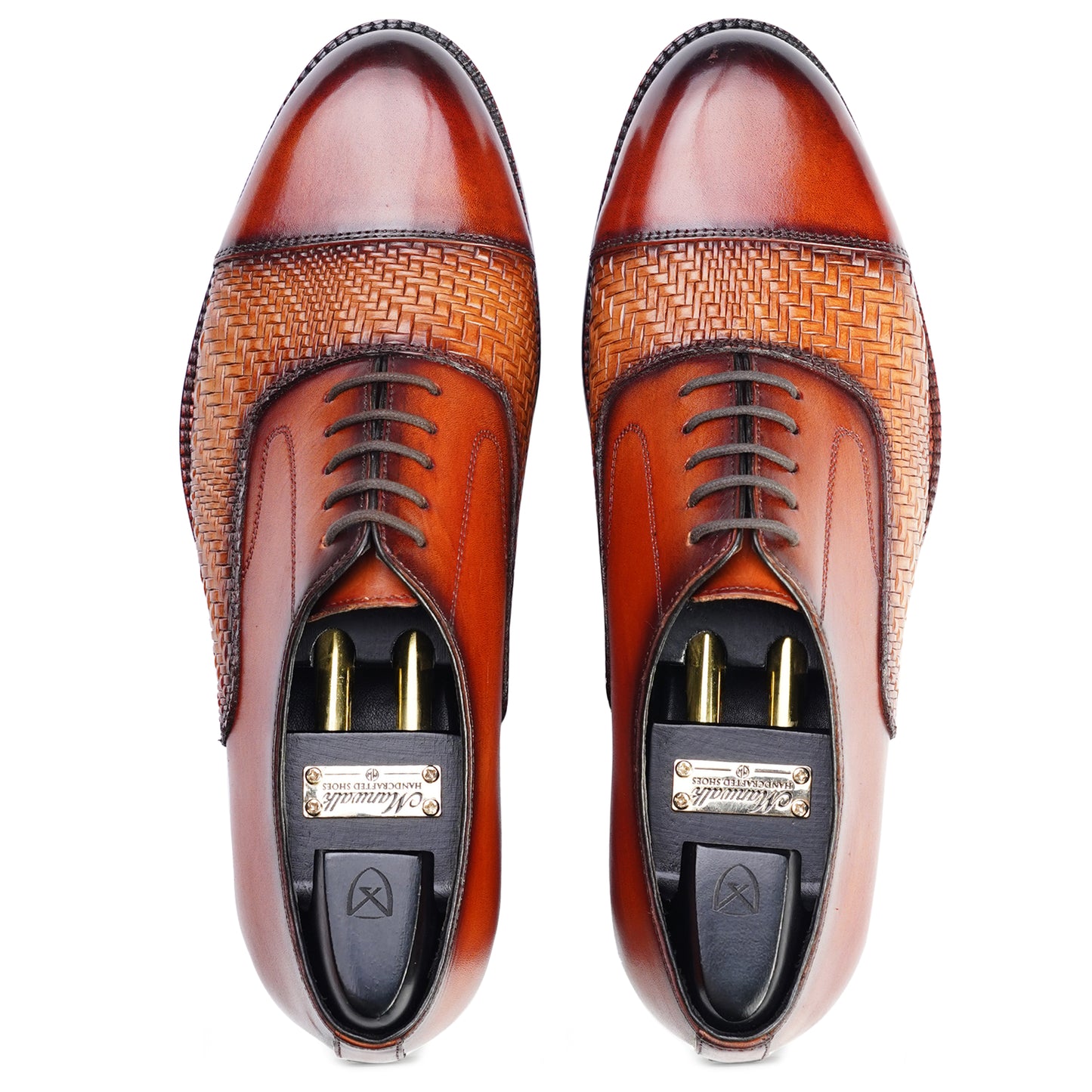 Top view of Two tone Spectators in Reddish Brown colour Captoe formal shoes in leather with Blake stitched leather sole
