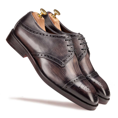 Grey Black colour Captoe Semi brogue formal shoes in leather with Blake stitched leather sole
