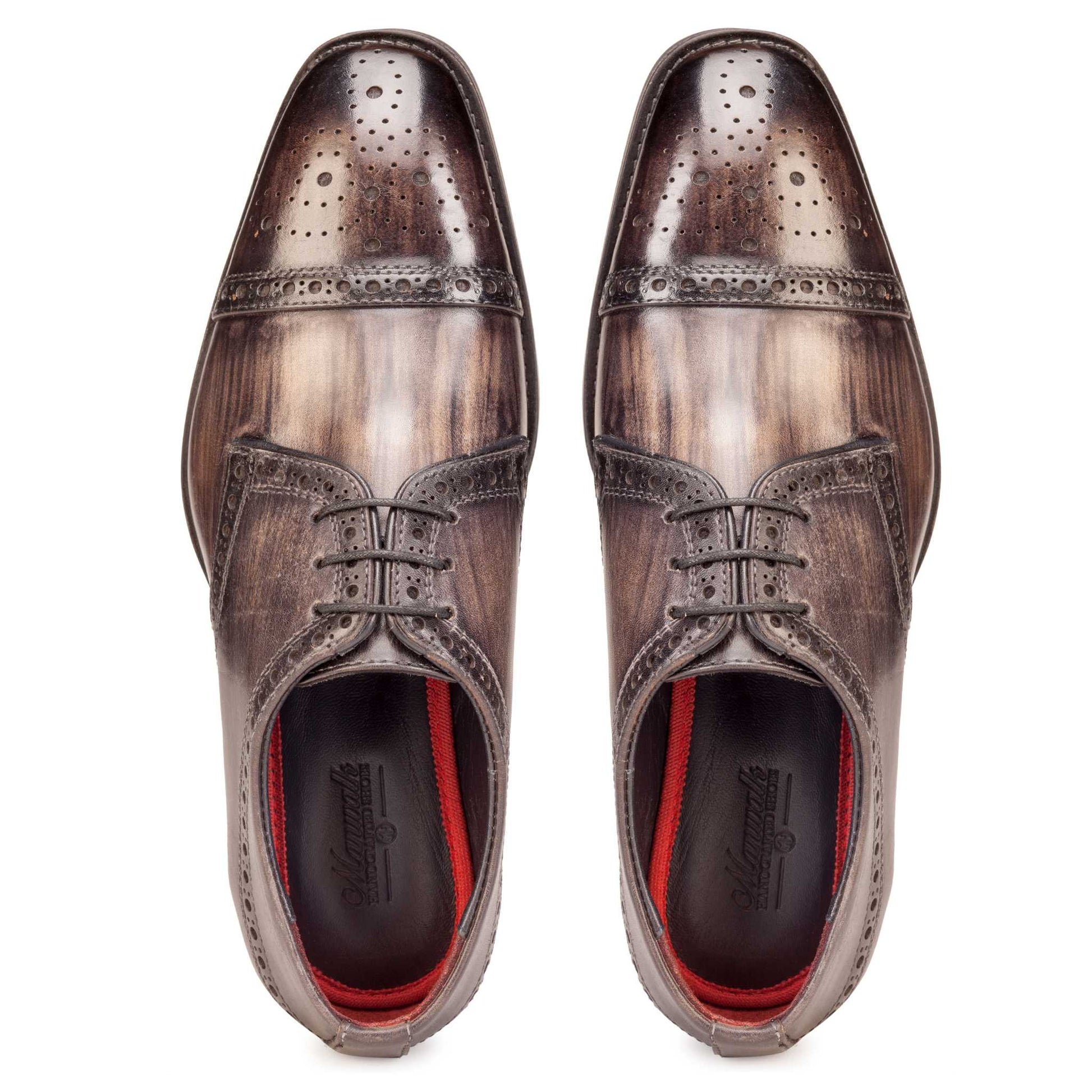Top view of Grey Black colour Captoe Semi brogue formal shoes in leather with Blake stitched leather sole
