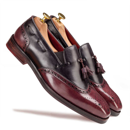 Wingtip Loafer Burgundy and Charcoal