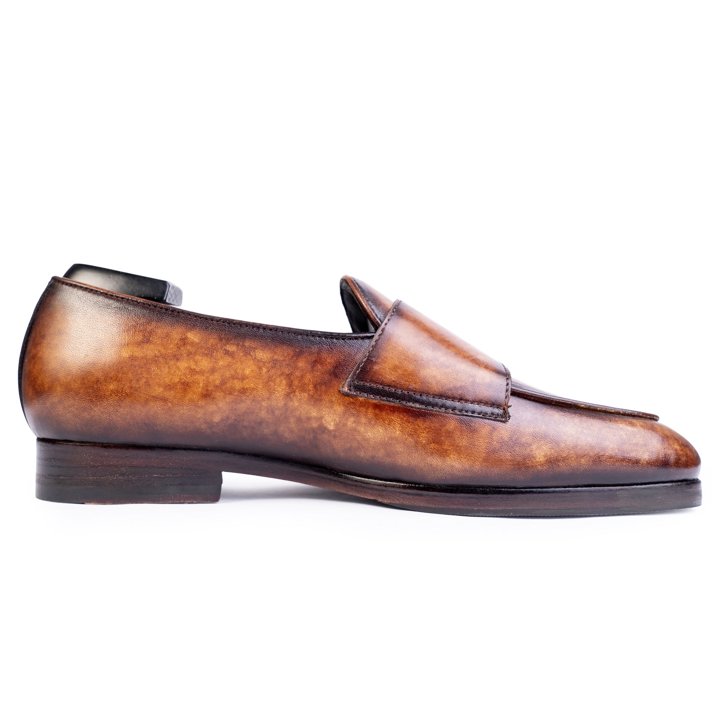 Side view of Dark Brown colour Double Monkstrap slip on shoes in leather with Blake stitched leather sole