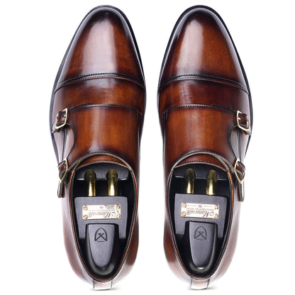 Top view of Dark Brown colour Double Monkstrap formal shoes in leather with Blake stitched leather sole